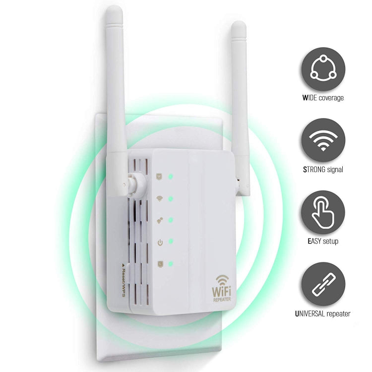 Extensor de Alcance Wireless-N 300Mbps Repetidor WiFi Amplificador de Sinal com 2 Antenas Externas, Ficha UE, 2 Antenas Externas (Branco), 2 Antenas Externas (Preto)