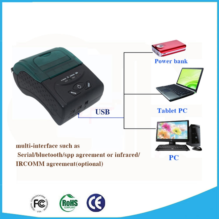 Impressora Térmica Portátil POS-5807 com Porta USB e Bluetooth, Largura Máxima do Papel Térmico Suportado: 57x50mm