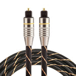 Cabo de áudio digital ótico Toslink macho para macho, linha de rede trançada com cabeça metálica banhada a ouro, 1m OD6.0mm, comprimento: 1m