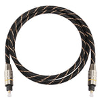 Cabo de áudio digital ótico Toslink macho para macho, linha de rede trançada com cabeça metálica banhada a ouro, 1m OD6.0mm, comprimento: 1m