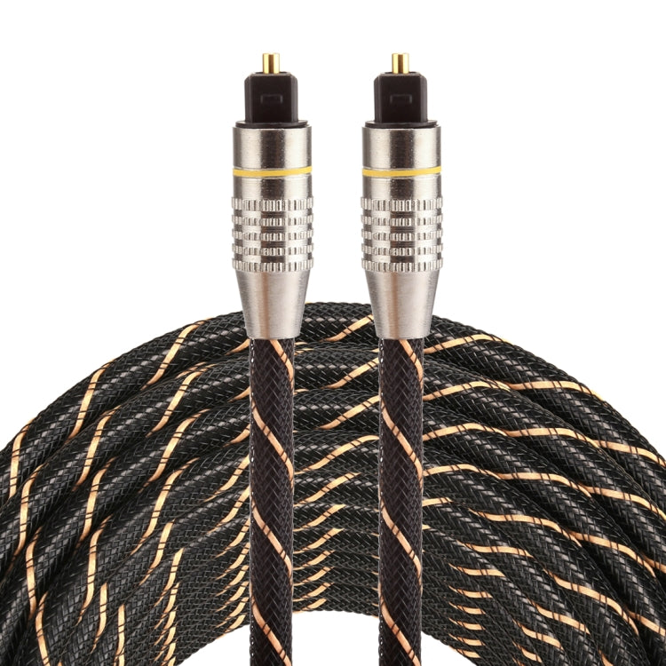 Cabo de áudio digital ótico Toslink macho para macho, linha de rede trançada com cabeça metálica banhada a ouro, 10m OD6.0mm, comprimento: 10m