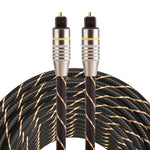 Cabo de áudio digital ótico Toslink macho para macho, linha de rede trançada com cabeça metálica banhada a ouro, 10m OD6.0mm, comprimento: 10m