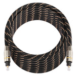 Cabo de áudio digital ótico Toslink macho para macho, linha de rede trançada com cabeça metálica banhada a ouro, 10m OD6.0mm, comprimento: 10m