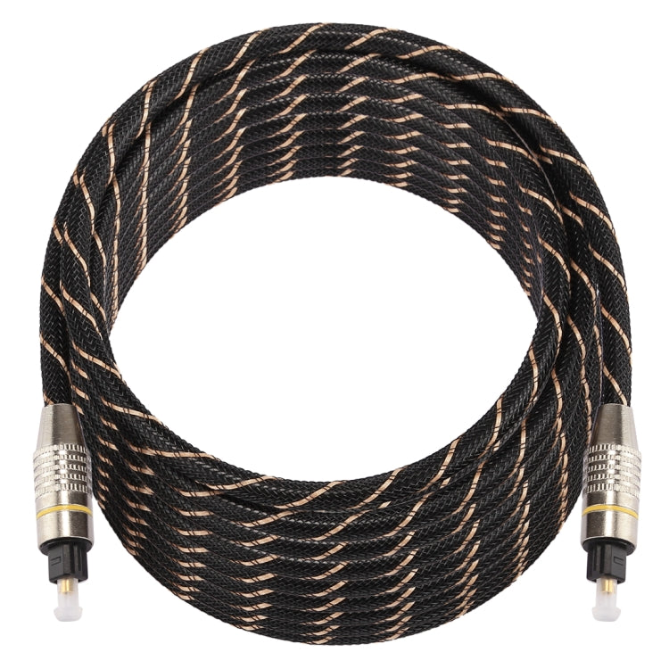 Cabo de áudio digital ótico Toslink macho para macho, linha de rede trançada com cabeça metálica banhada a ouro, 10m OD6.0mm, comprimento: 10m