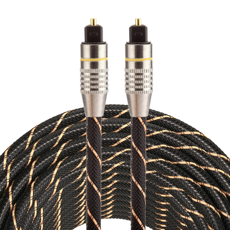 Cabo de áudio digital ótico Toslink macho para macho, linha de rede trançada com cabeça metálica banhada a ouro, 15m OD6.0mm, comprimento: 15m