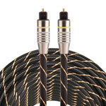 Cabo de áudio digital ótico Toslink macho para macho, linha de rede trançada com cabeça metálica banhada a ouro, 15m OD6.0mm, comprimento: 15m
