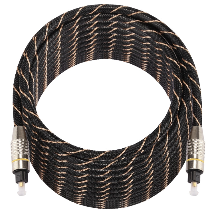 Cabo de áudio digital ótico Toslink macho para macho, linha de rede trançada com cabeça metálica banhada a ouro, 15m OD6.0mm, comprimento: 15m