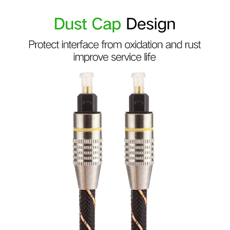 Cabo de áudio digital ótico Toslink macho para macho, linha de rede trançada com cabeça metálica banhada a ouro, 15m OD6.0mm, comprimento: 15m