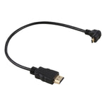 Cabo adaptador HDMI macho 4K de 30cm para Micro HDMI macho com ângulo invertido, conector banhado a ouro, 30cm invertido