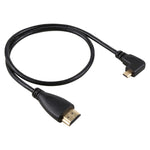 Cabo adaptador HDMI macho 4K de 50cm para Micro HDMI macho com ângulo direito, conector banhado a ouro, 50cm direito