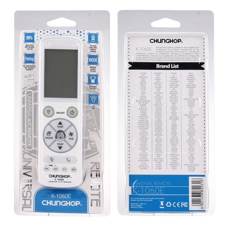 Comando Universal para Ar Condicionado CHUNGHOP K-1060E, K-1060E