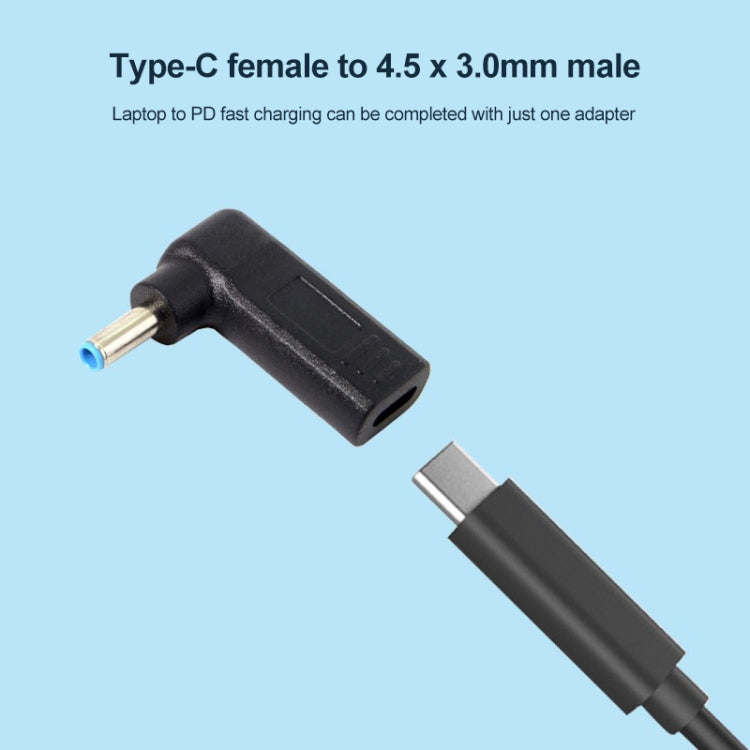 Adaptador Conector Cotovelo USB-C / Tipo-C Fêmea para Plugue Macho 4,5 x 3,0mm, Cotovelo 4,5 x 3,0mm Preto, Cotovelo 4,5 x 3,0mm Azul