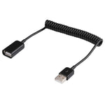 Cabo USB-A Macho para USB-A Fêmea com Mola Enrolada de 1m, AM para AF, Comprimento: 1,0m