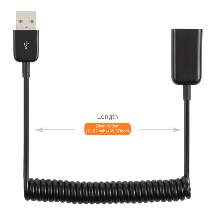 Cabo USB-A Macho para USB-A Fêmea com Mola Enrolada de 1m, AM para AF, Comprimento: 1,0m