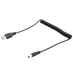 Cabo Espiralado de Energia USB para DC 5.5mm, AM para DC 5.5mm, Comprimento: 1.5m