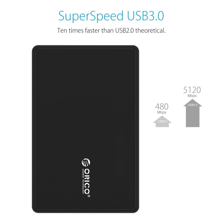 Caixa de Armazenamento para Disco Rígido Externo USB3.0 ORICO 2588US3 para HDD / SSD SATA 2.5 polegadas 9.5mm para Portátil PC