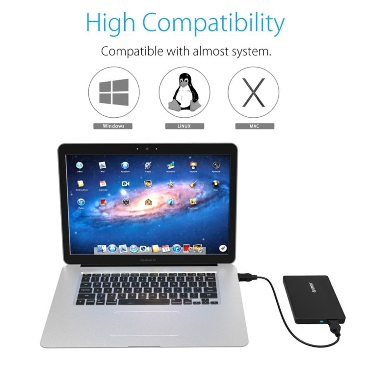 Caixa de Armazenamento para Disco Rígido Externo USB3.0 ORICO 2588US3 para HDD / SSD SATA 2.5 polegadas 9.5mm para Portátil PC