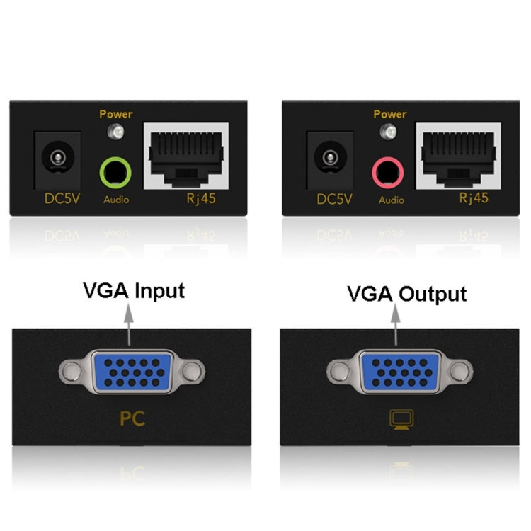 Extensor VGA e Áudio 1920x1440 HD 100m Cabo de Rede Cat5e / 6-568B Transmissor Receptor Adaptador, Distância de Transmissão: 100m
