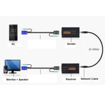 Extensor VGA e Áudio 1920x1440 HD 100m Cabo de Rede Cat5e / 6-568B Transmissor Receptor Adaptador, Distância de Transmissão: 100m
