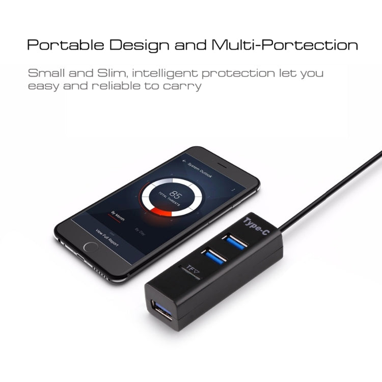 Hub COMBO 2 em 1 USB 3.1 USB-C / Tipo-C para USB 2.0 com 3 Portas + Leitor de Cartão TF, 3 Portas USB + Cartão TF