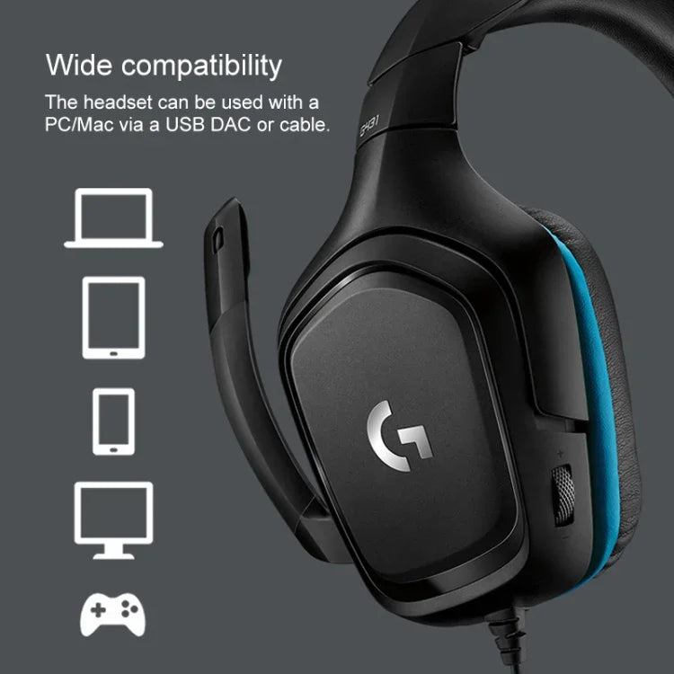 Logitech G431 Auscultadores Dobráveis para Jogos com Som Surround Dolby 7.1 Estéreo e Redução de Ruído, G431
