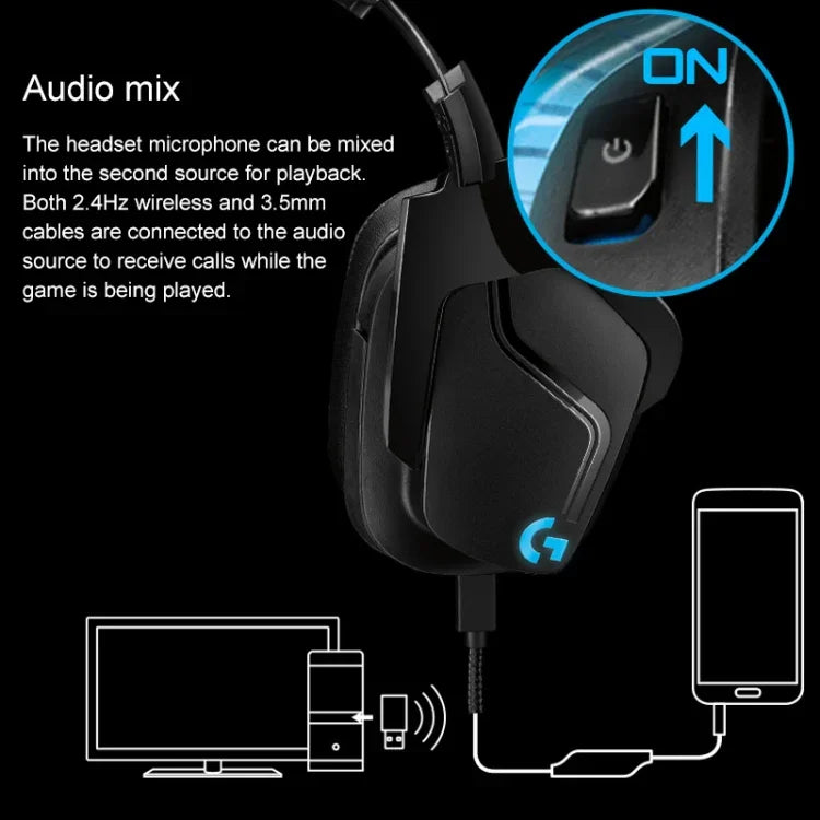 Logitech G933S Auscultadores para Jogos Sem Fios e Com Fios Modo Duplo com Som Estéreo Dolby 7.1 e Redução de Ruído, G933S