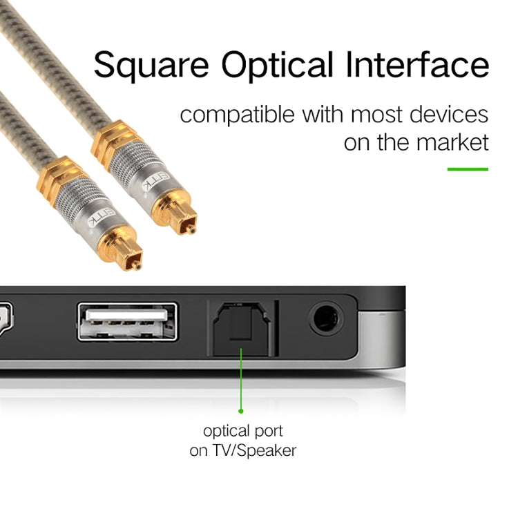 Cabo de Áudio Óptico Digital Toslink Macho para Macho EMK YL-A 3m OD8.0mm com Cabeça Metálica Dourada, Comprimento: 3m