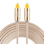 Cabo de Áudio Óptico Digital Toslink Macho para Macho EMK 3m OD4.0mm com Cabeça Metálica Dourada e Linha Trançada, Comprimento: 3m