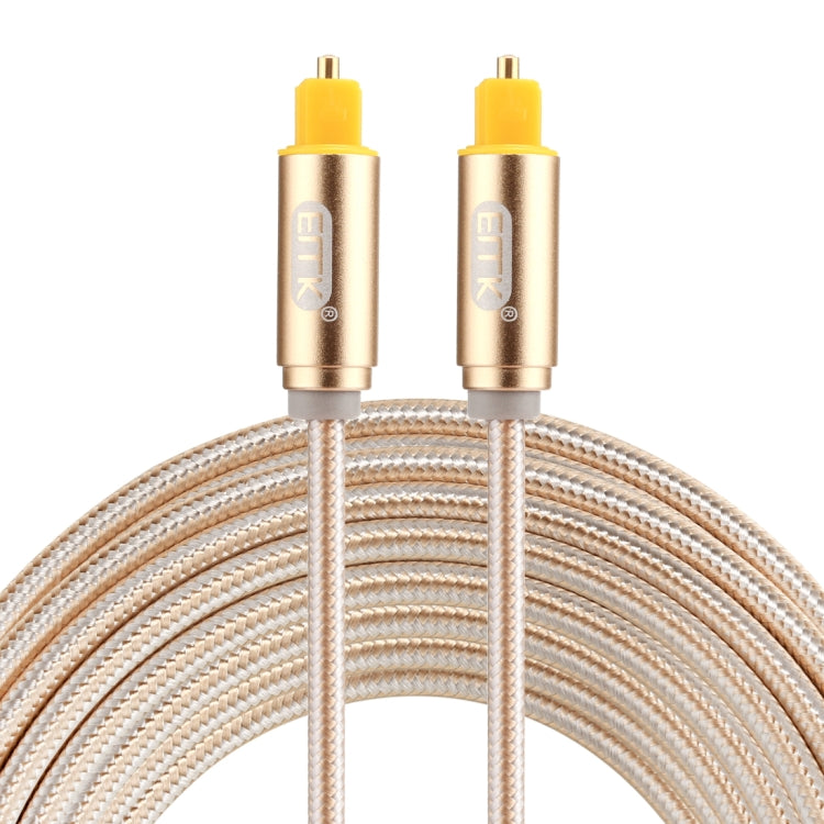 Cabo de Áudio Óptico Digital Toslink Macho para Macho EMK 3m OD4.0mm com Cabeça Metálica Dourada e Linha Trançada, Comprimento: 3m