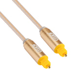 Cabo de Áudio Óptico Digital Toslink Macho para Macho EMK 3m OD4.0mm com Cabeça Metálica Dourada e Linha Trançada, Comprimento: 3m
