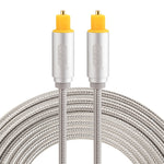 Cabo de Áudio Óptico Digital Toslink Macho para Macho EMK 3m OD4.0mm com Cabeça Metálica Dourada e Linha Trançada, Comprimento: 3m