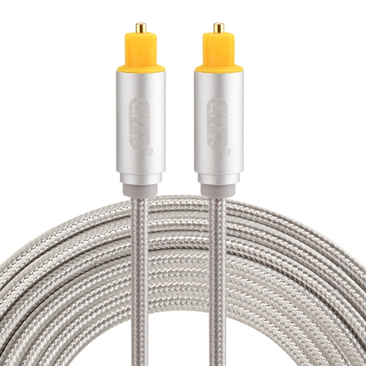 Cabo de Áudio Óptico Digital Toslink Macho para Macho EMK 3m OD4.0mm com Cabeça Metálica Dourada e Linha Trançada, Comprimento: 3m