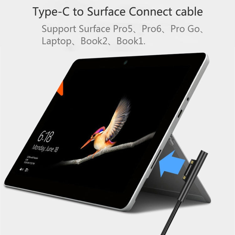 Cabo de Carregamento de Energia para Portátil USB-C / Tipo-C para Macho Magnético de 6 Pinos para Microsoft Surface Pro 7 / 6 / 5, Comprimento do Cabo: cerca de 1,5m, para Microsoft Surface Pro 7 / 6 / 5