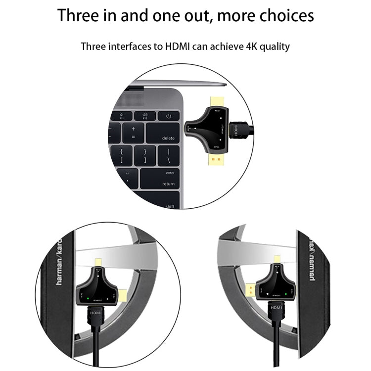 Adaptador 3 em 1 D62A DisplayPort + Mini DP + HDMI Macho para HDMI Fêmea, D62A