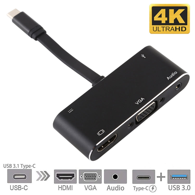 V126 Conversor 5 em 1 USB-C / Tipo-C Macho para PD + HDMI + VGA + Áudio + USB 3.0 Fêmea, 5 em 1