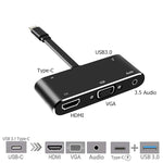 V126 Conversor 5 em 1 USB-C / Tipo-C Macho para PD + HDMI + VGA + Áudio + USB 3.0 Fêmea, 5 em 1
