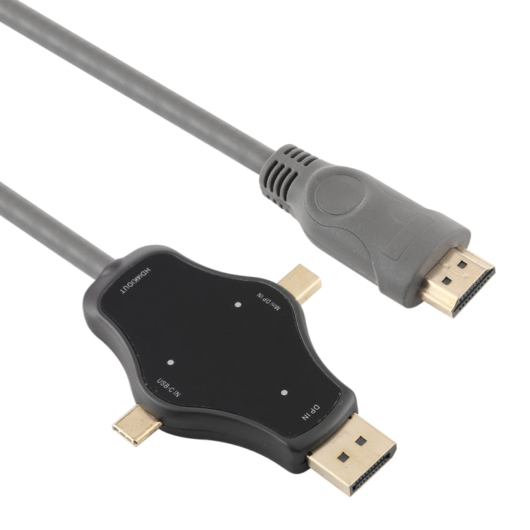 Cabo Adaptador de Vídeo D65A 1,8m DisplayPort Entrada & Mini DP Entrada & USB-C / Tipo-C Entrada para Saída HDMI 4K, D65A