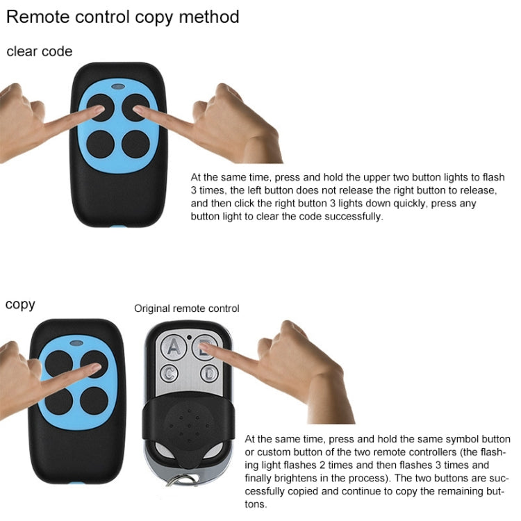 Controle Remoto Sem Fios Colorido de Quatro Teclas para Porta de Garagem, Duplicador de Chave de Cópia 433MHZ