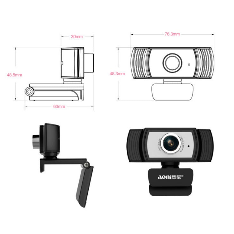 Webcam Aoni C33 Beauty FHD 1080P IPTV para Teleconferência, Ensino e Transmissão em Direto com Microfone, Plug and Play Sem Drivers, C33