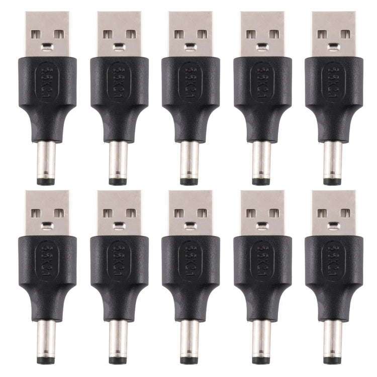 10 Unidades de Conector de Alimentação DC Macho 5,5 x 2,1mm para USB 2.0 Macho, 5,5 x 2,1mm