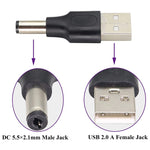10 Unidades de Conector de Alimentação DC Macho 5,5 x 2,1mm para USB 2.0 Macho, 5,5 x 2,1mm