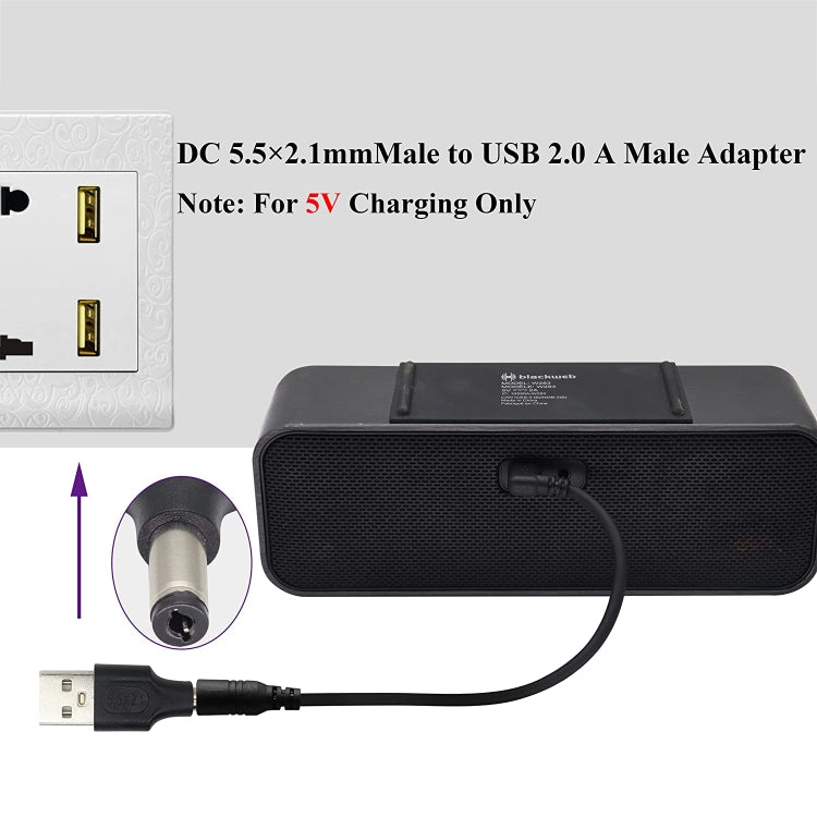 10 Unidades de Conector de Alimentação DC Macho 5,5 x 2,1mm para USB 2.0 Macho, 5,5 x 2,1mm