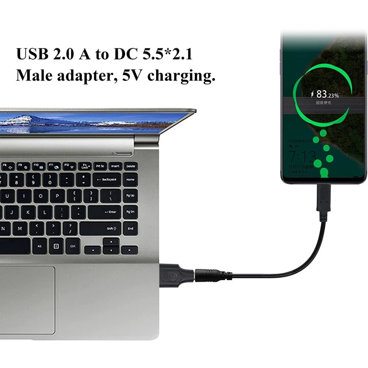 10 Unidades de Conector de Alimentação DC Macho 5,5 x 2,1mm para USB 2.0 Macho, 5,5 x 2,1mm