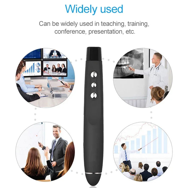 Caneta Laser Sem Fios 2.4GHz para PowerPoint com USB Receptor, Caneta de Apresentação Multimédia Sem Fios para Virar Páginas, Distância de Controlo Remoto: 30m, 30m