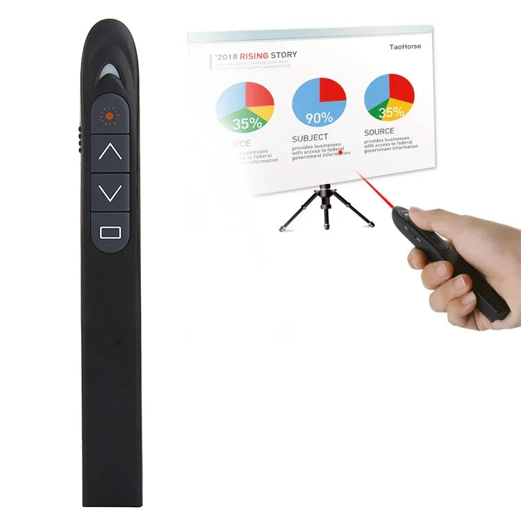 XM930 Caneta Sem Fios 2.4GHz para Virar Páginas em PowerPoint com Apontador Laser Multimédia e Recetor USB, Suporta Aviso de Bateria Fraca, Distância de Controlo Remoto: 100m, 100m Branco, 100m Preto