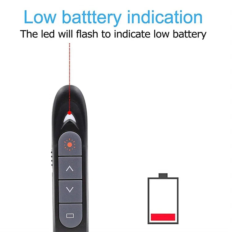 XM930 Caneta Sem Fios 2.4GHz para Virar Páginas em PowerPoint com Apontador Laser Multimédia e Recetor USB, Suporta Aviso de Bateria Fraca, Distância de Controlo Remoto: 100m, 100m Branco, 100m Preto