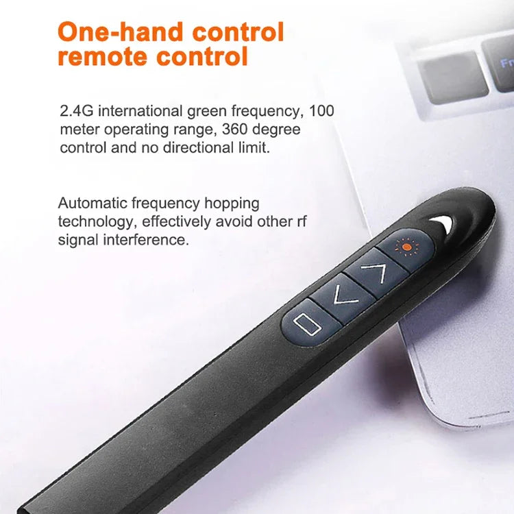 XM930 Caneta Sem Fios 2.4GHz para Virar Páginas em PowerPoint com Apontador Laser Multimédia e Recetor USB, Suporta Aviso de Bateria Fraca, Distância de Controlo Remoto: 100m, 100m Branco, 100m Preto