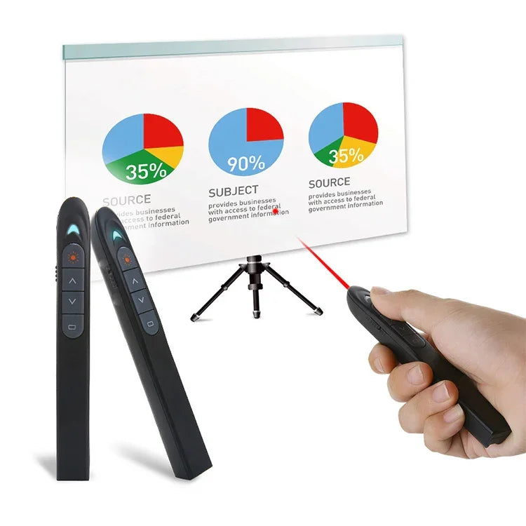 XM930 Caneta Sem Fios 2.4GHz para Virar Páginas em PowerPoint com Apontador Laser Multimédia e Recetor USB, Suporta Aviso de Bateria Fraca, Distância de Controlo Remoto: 100m, 100m Branco, 100m Preto