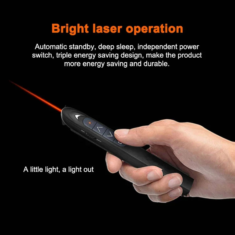 XM930 Caneta Sem Fios 2.4GHz para Virar Páginas em PowerPoint com Apontador Laser Multimédia e Recetor USB, Suporta Aviso de Bateria Fraca, Distância de Controlo Remoto: 100m, 100m Branco, 100m Preto