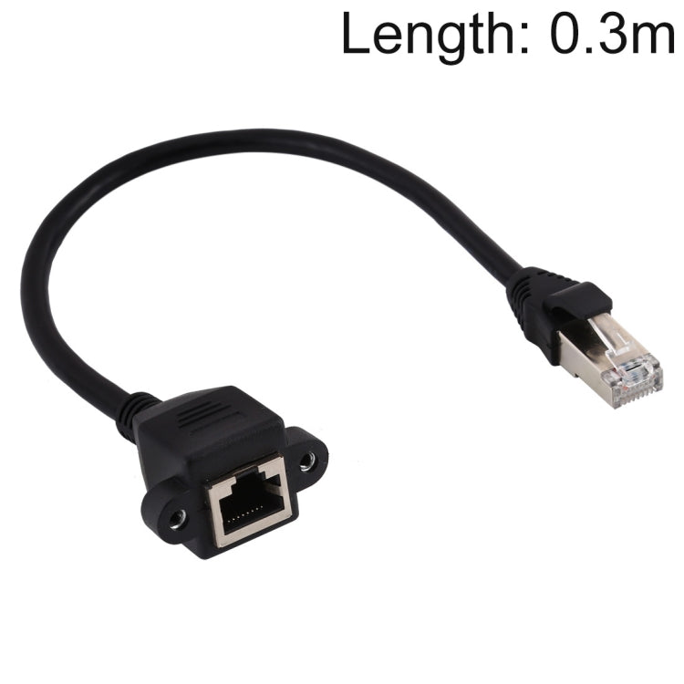 Cabo de Extensão com Trava de Parafuso RJ45 Fêmea para Macho CATE5 para Montagem em Painel de Rede, Comprimento: 0,3m, 0,3m
